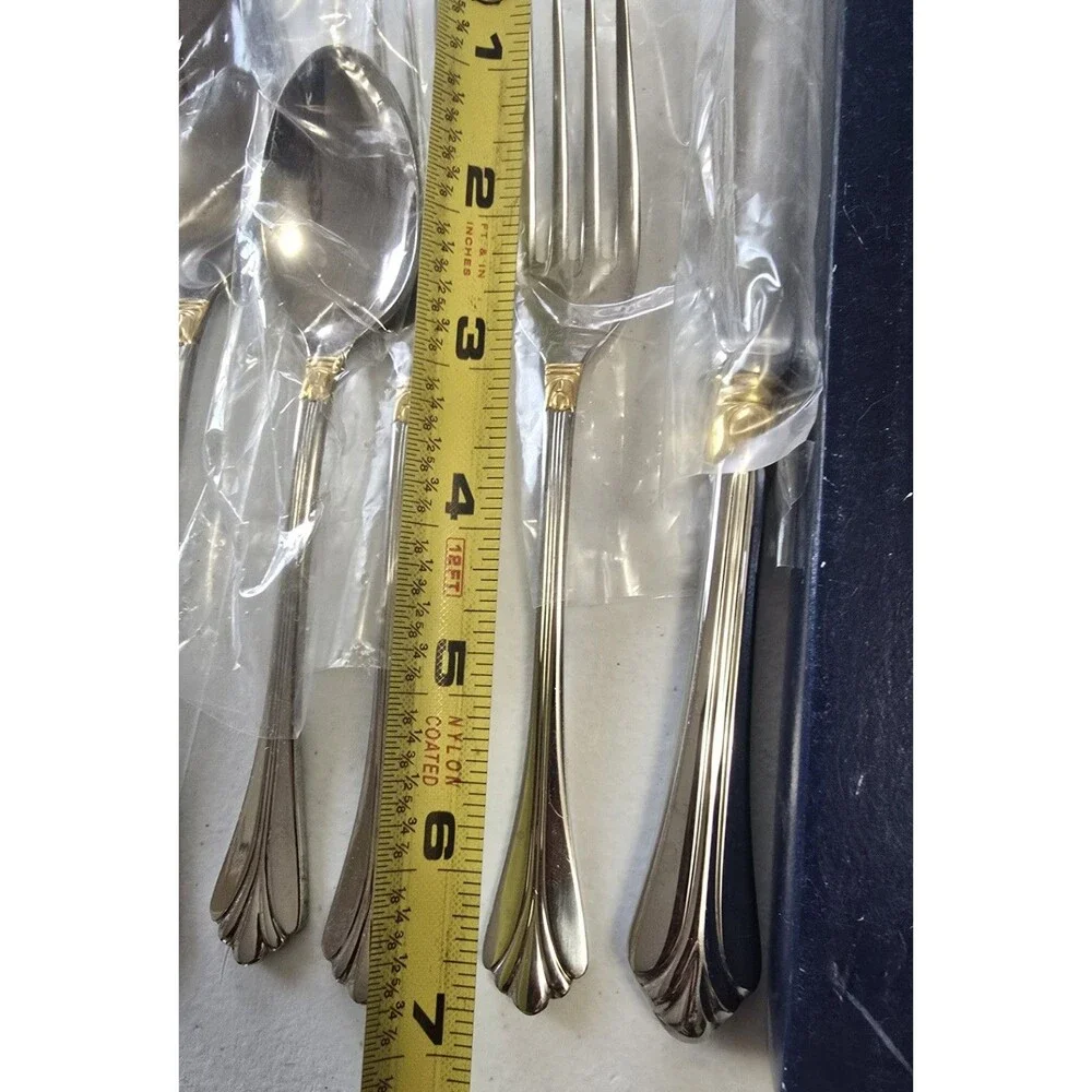 Mikasa Lyons Gold Stainless 5 Piece Unused in Box Flatware